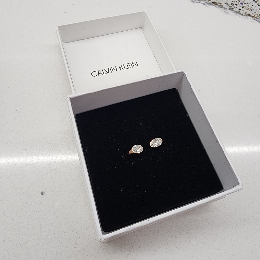 Calvin Klein Rose Gold Open Cuff Crystal Ring | Size 6 - Picture 4 of 6